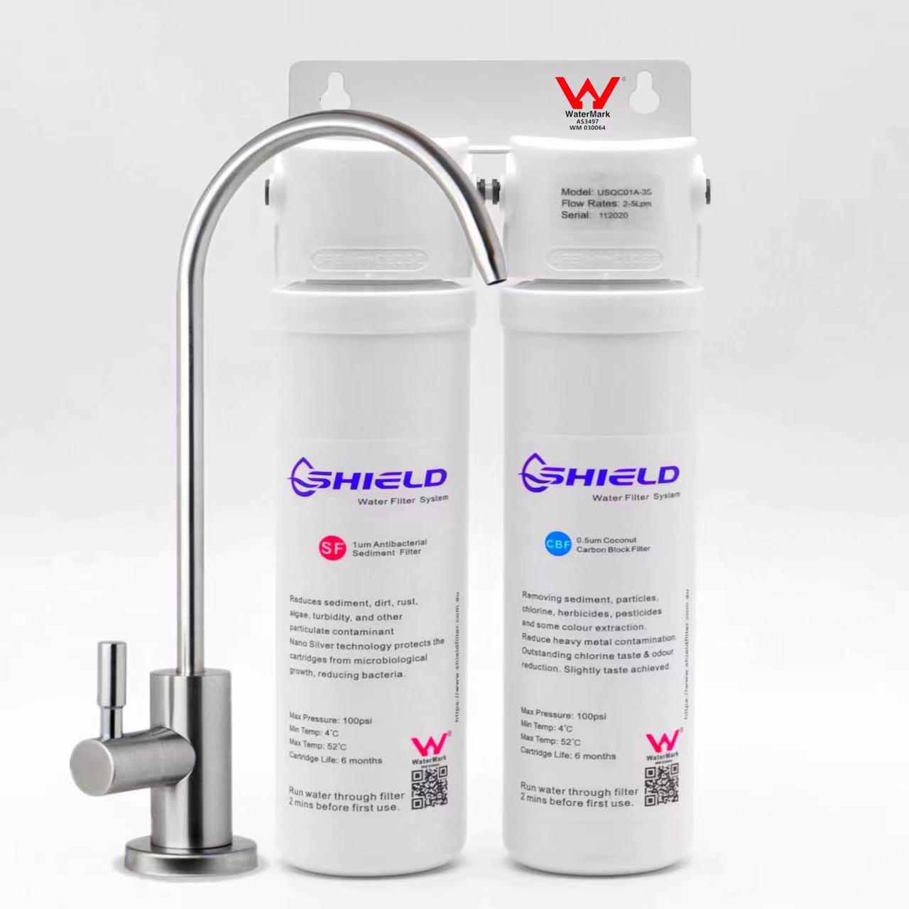 SHIELD ANTIBACTERIAL Twin Undersink Water Filter System Quick Change
