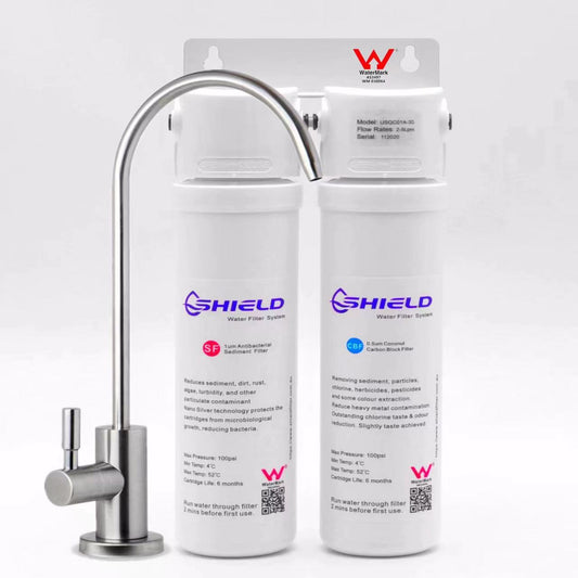 SHIELD ANTIBACTERIAL Twin Undersink Water Filter System Quick Change