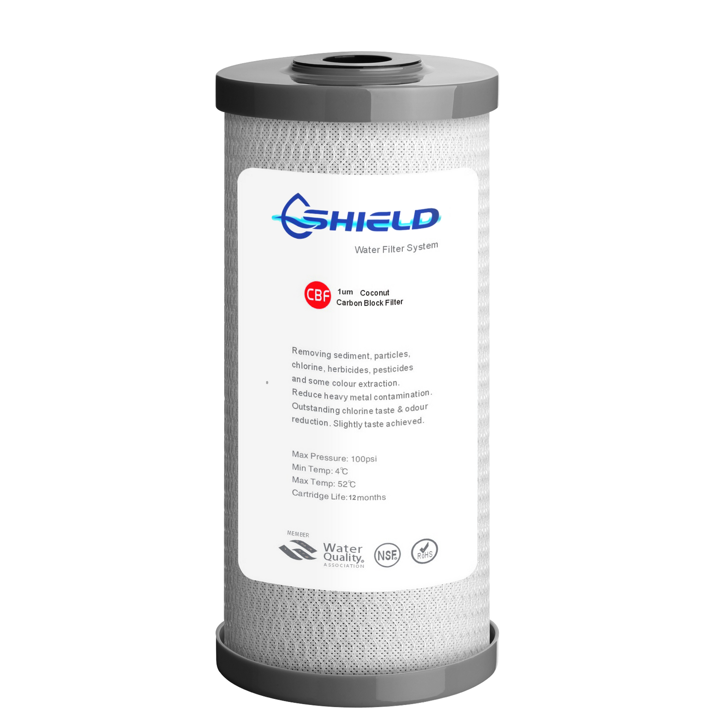 SHIELD 1 Micron Coconut Carbon Block Water Filter 10" x 4.5" Whole House Big Blue(pack of 12)